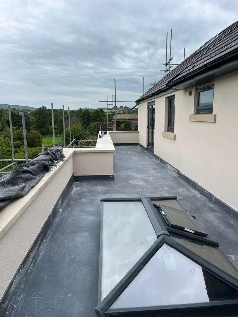 Flat roof terrace rooflights rendered walls
